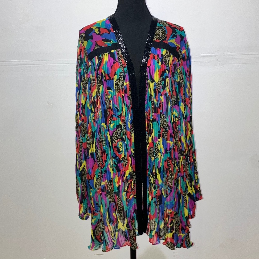 Diane Freis colorful, sheer cardigan
